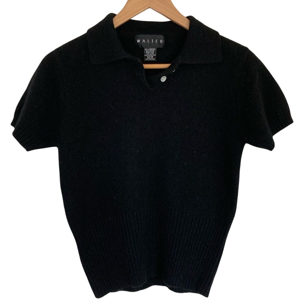Walter Short-Sleeve V-Neck Polo Sweater in Black